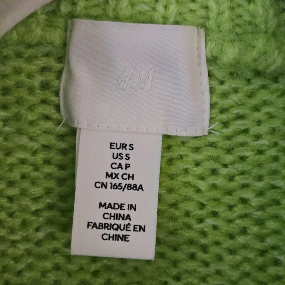 H&M Neon Green Alpaca Blend Crewneck Oversized Pullover Sweater Size S
